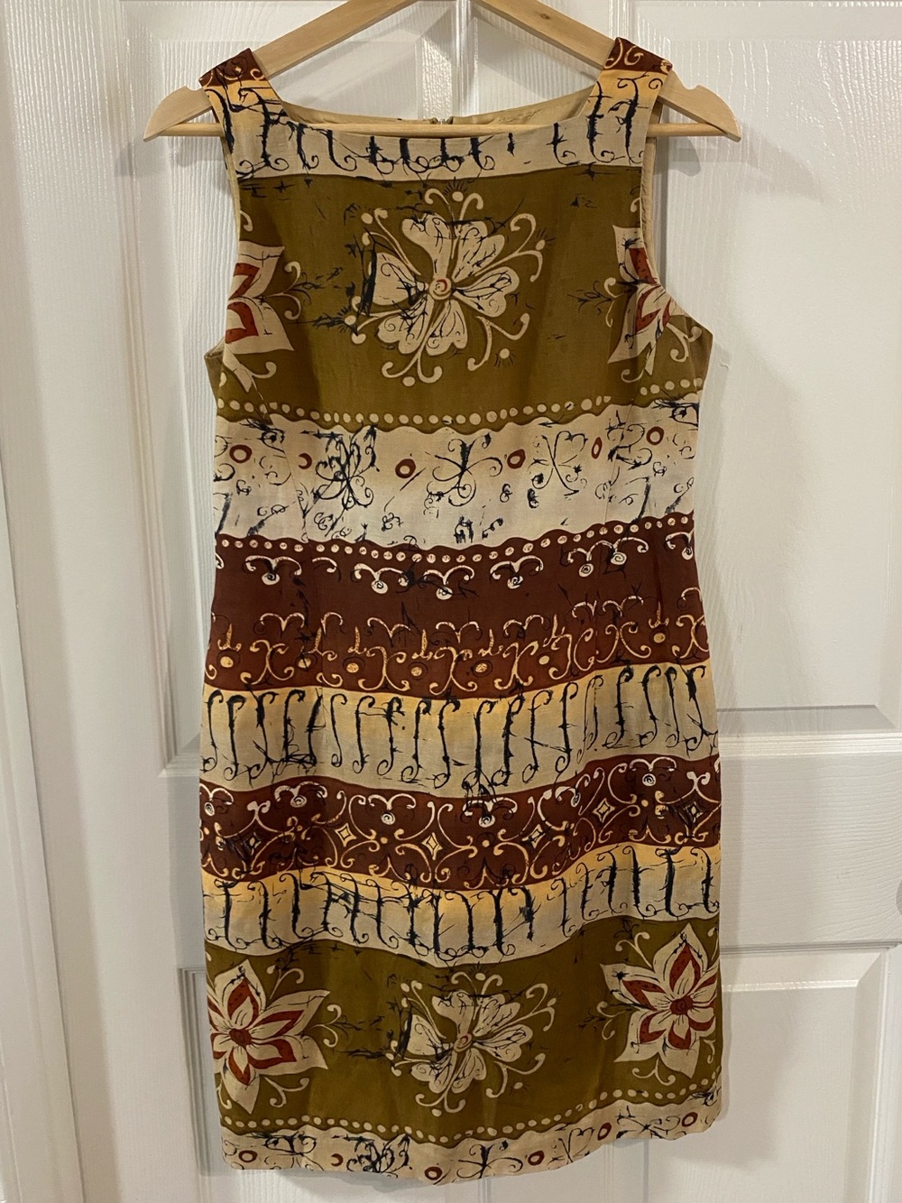 Jones New York Sleeveless Geo-Floral Dress Earth Tones 4 Boho Western Vintage